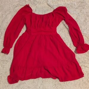 Vibrant Red Long Sleeve Dress